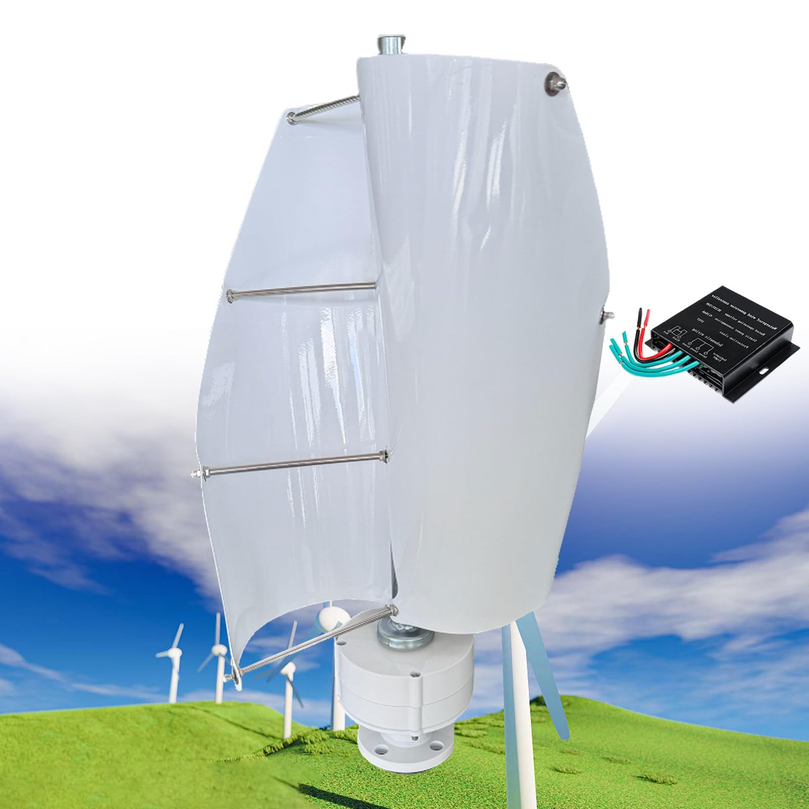 Pionowy generator spiralny 12000 W szczytowy (12 V/24 V/48 V) z kontrolerem MPPT do domowego hybrydowego układu solarnego
