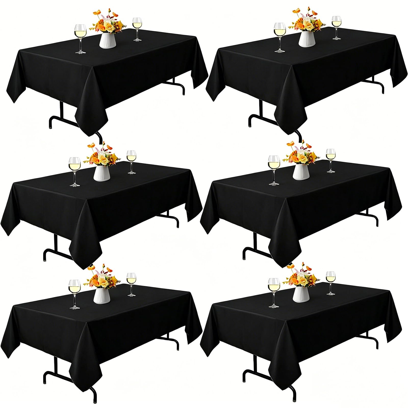 Yemosa 6Pack Black Table Cloths Rectangle 153x260cm (60x102 Inch), Polyester Rectangle Table Cloth for 6 Foot Table, Washable Fabric Stain and Wrinkle Resistant for Wedding Banquet, Restaurant