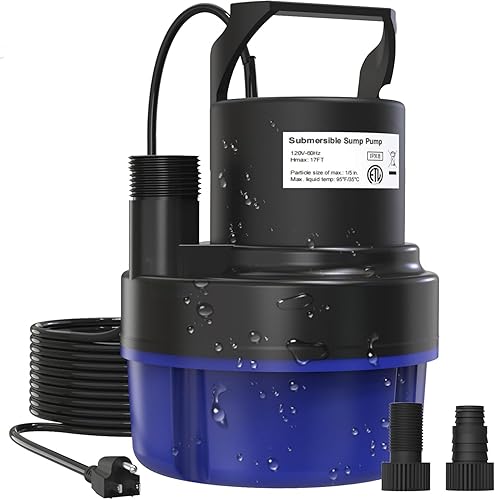 Bomba de sumidero sumergible de 1 HP, bomba utilitaria de 3200 GPH, bombas de agua eléctricas de transferencia portátil con cable de 25 pies para