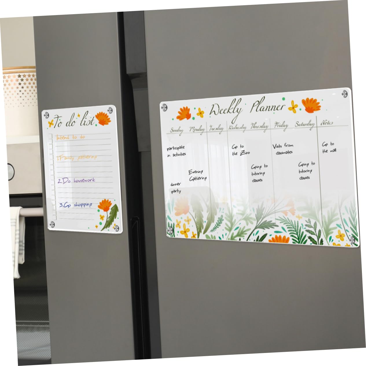 NUOBESTY Lavagna Magnetica per Frigorifero A3+a4 in Acrilico Trasparente, Cancellabile a Secco, Calendario Settimanale Magnetico, Promemoria Riutilizzabile per Ufficio, Scuola e Casa, Set