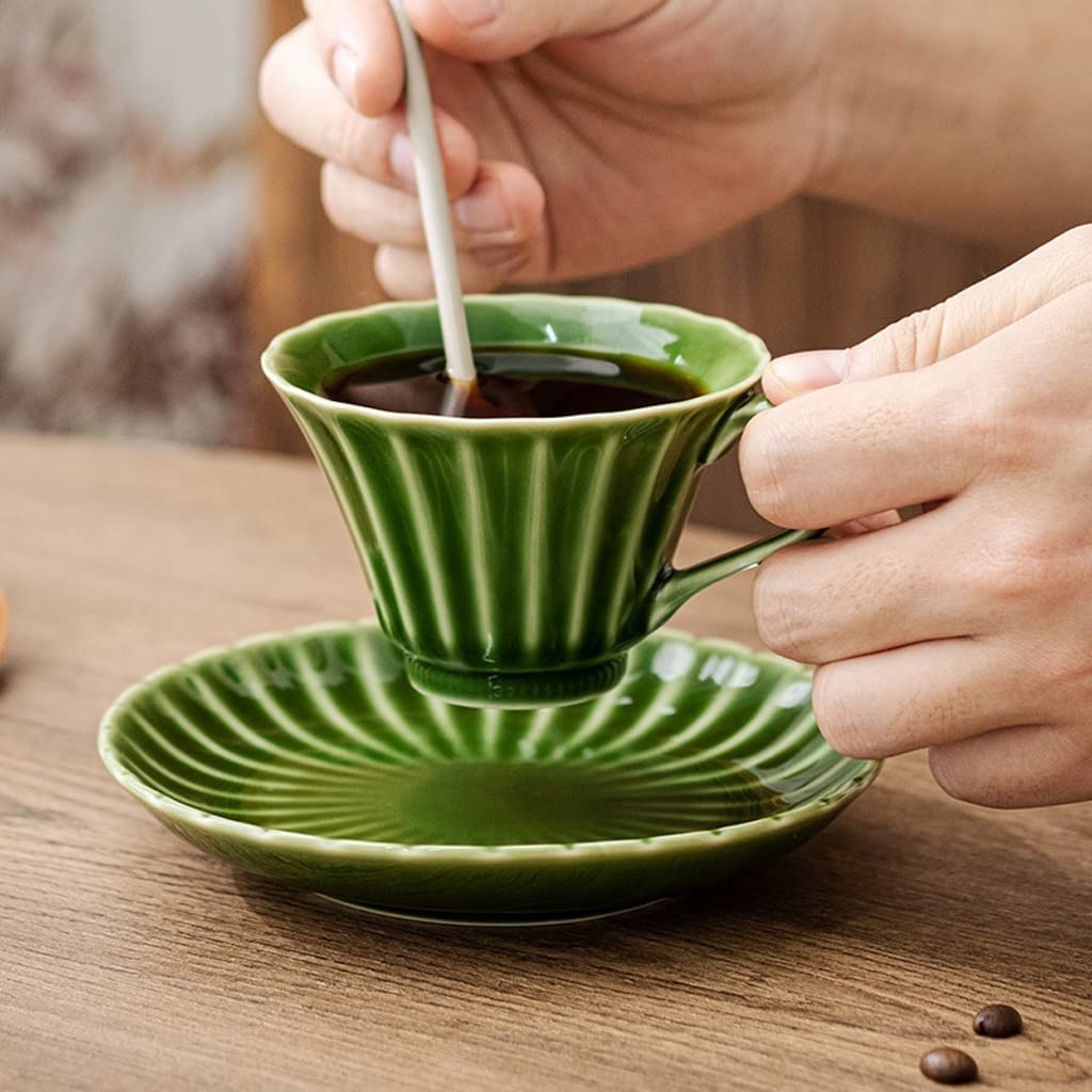 BBAUER Taza de café Taza de té Taza Elegante Taza de café Esmeralda Juego de platillos Taza de cerámica calentable Hogar Retro Taza de té de la Tarde Adecuado for Latte Cappuccino Leche Taza de té
