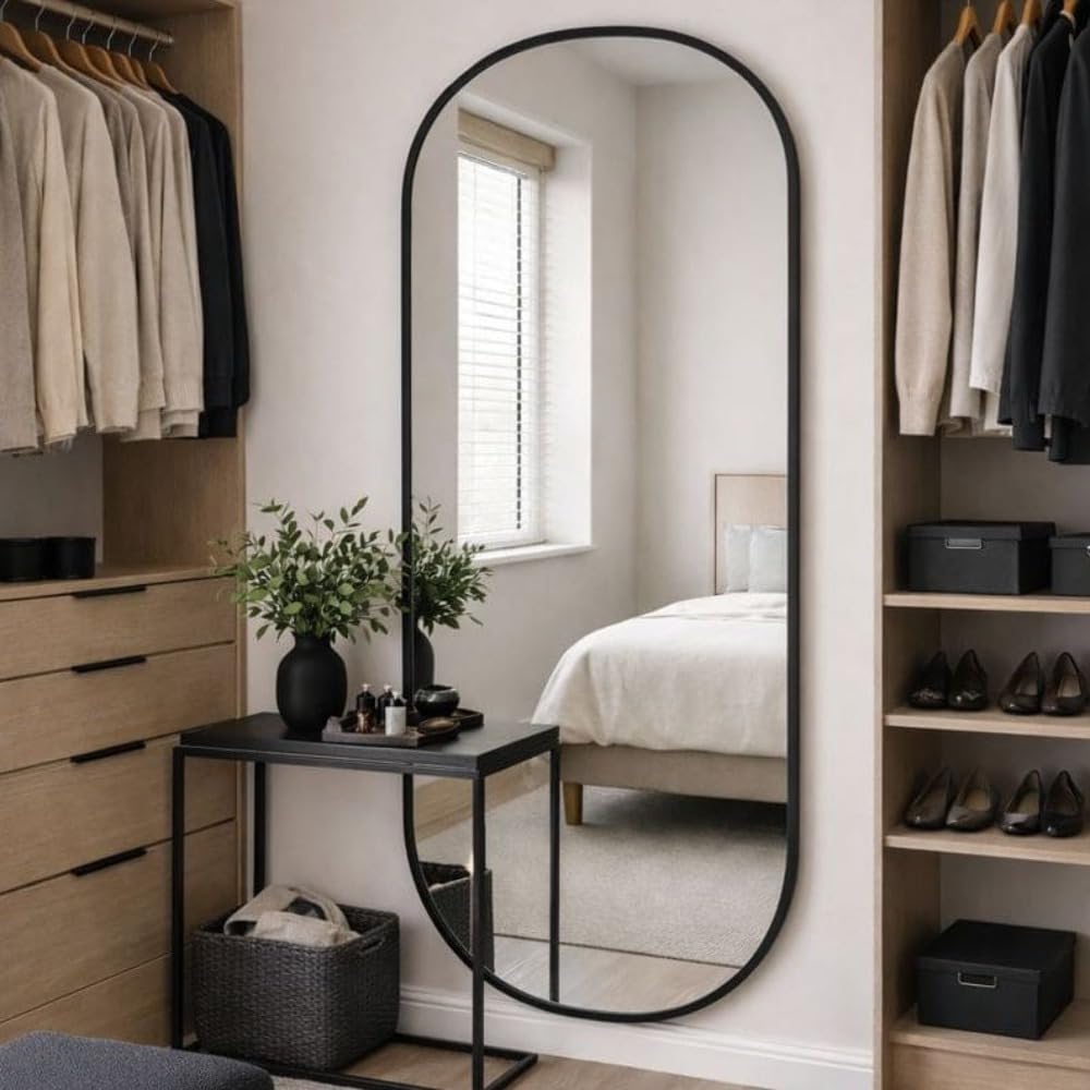 B&Q - Jōbū Jobu HomeEmiLarge Full Length Black Metal Runway Oval Mirror180Cm X 80Cm