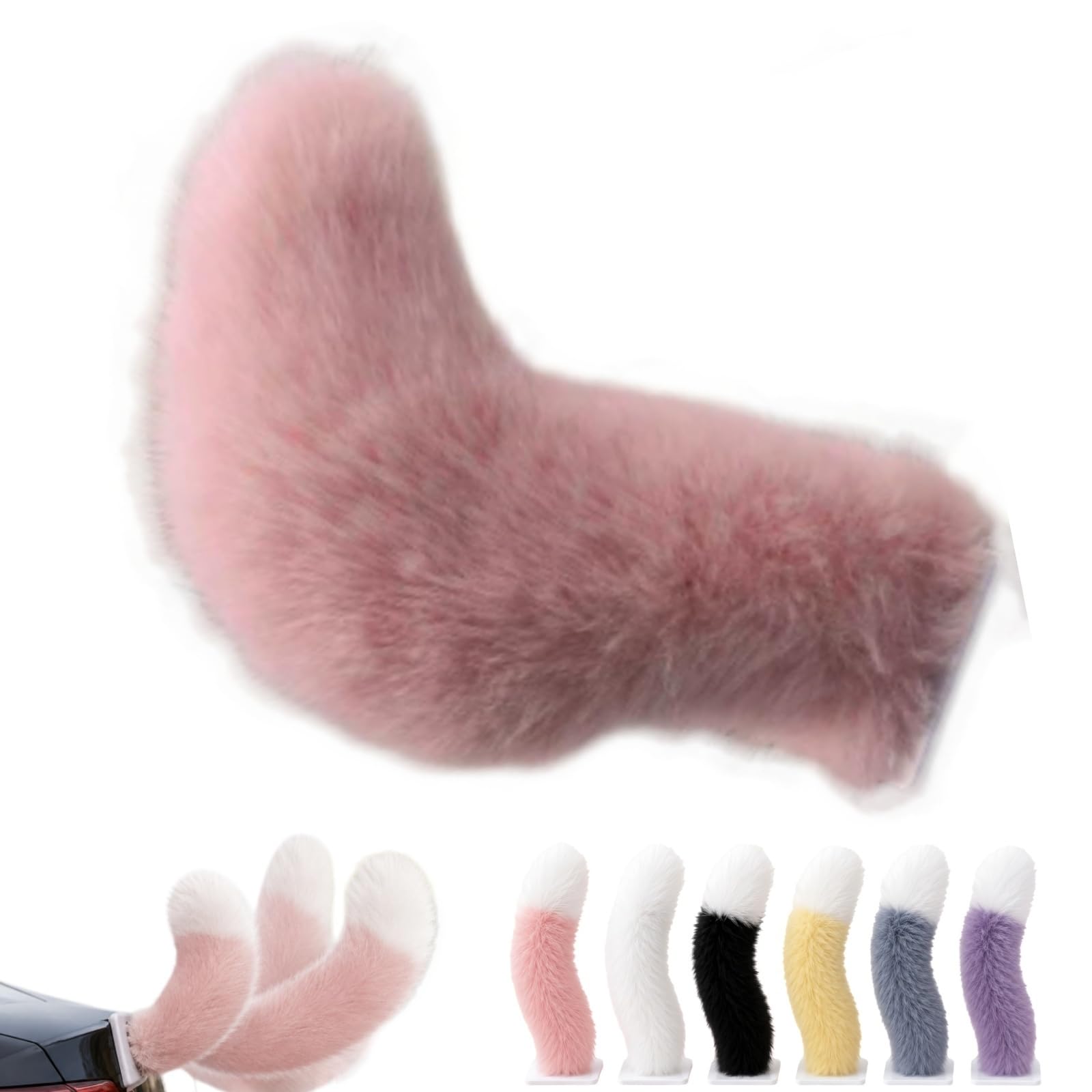 WstaIutno Remote Control Electric Car Tail, Cute Fuzzy Tail Car Decoration and Rechargeable Plush Animal Moving Accessory for Daily Commute and Family Road Trip (B-Pink)