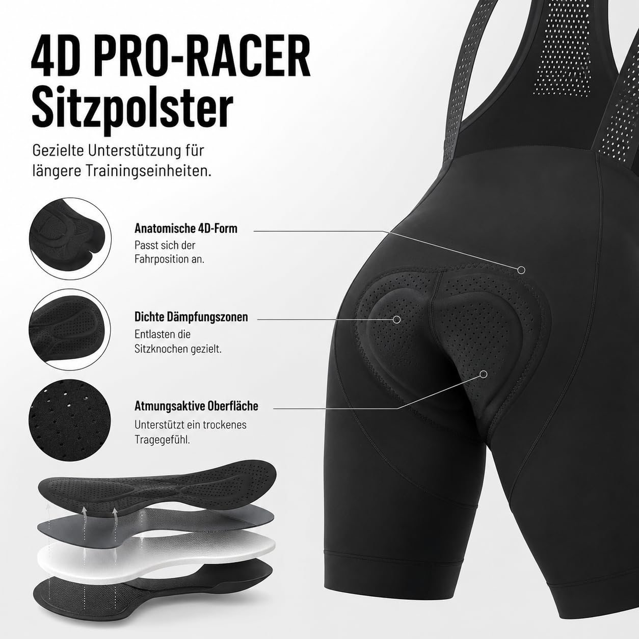 Przewalski Radlerhose Herren 4D Gepolstert, Fahrradhose Herren für Straße und Bergfahrten