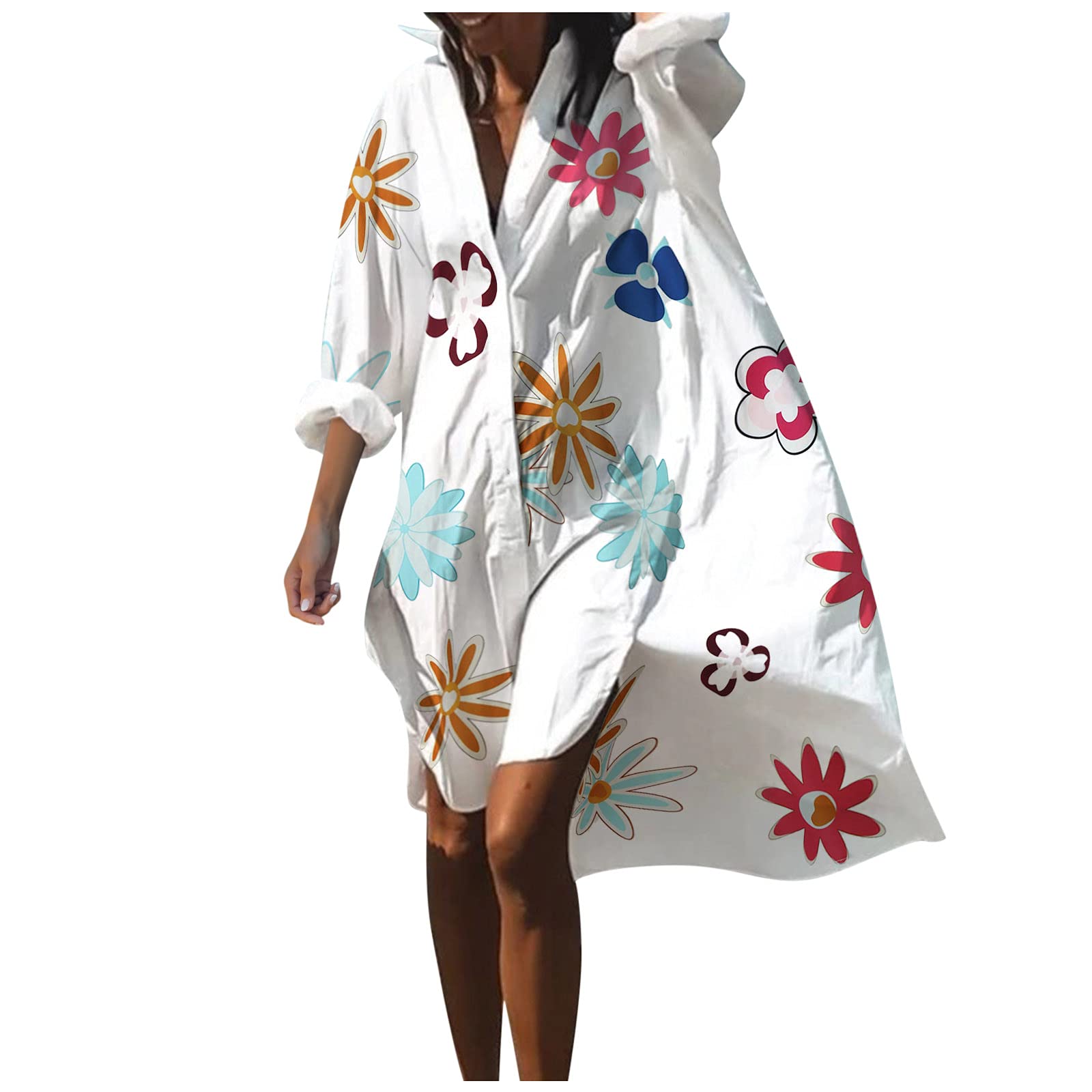 POLPqeD Traje de baño de Playa de Vacaciones Talla Grande Kimono Kaftan Vestido Maxi Largo Playa Mujer Mujer Gasa Cárdigan Floral Kaftan Playa Bikini Cover Up Mujer Verano Verano Camisolas y Pareos