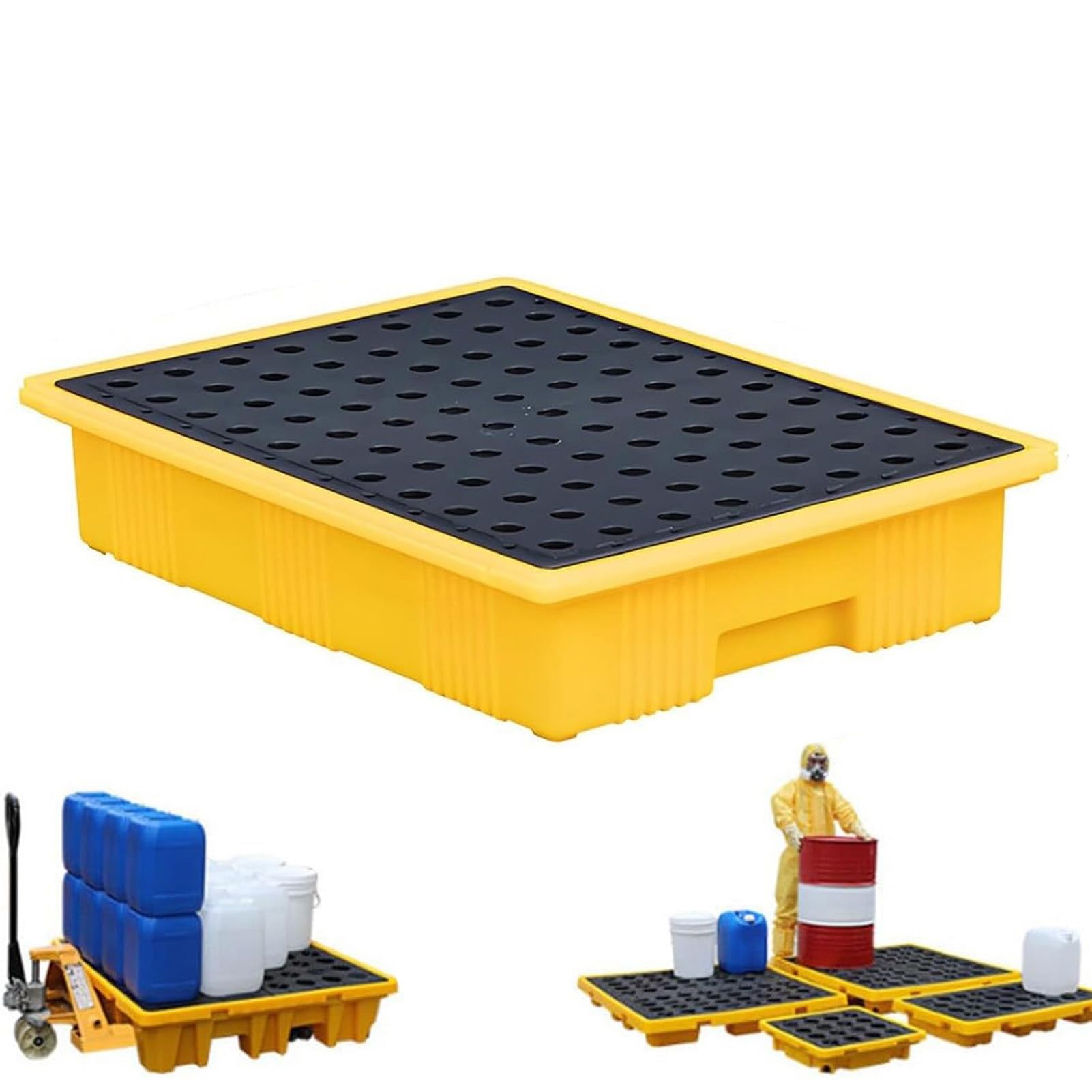 Plataforma modular de contención de derrames industrial con bandeja desmontable