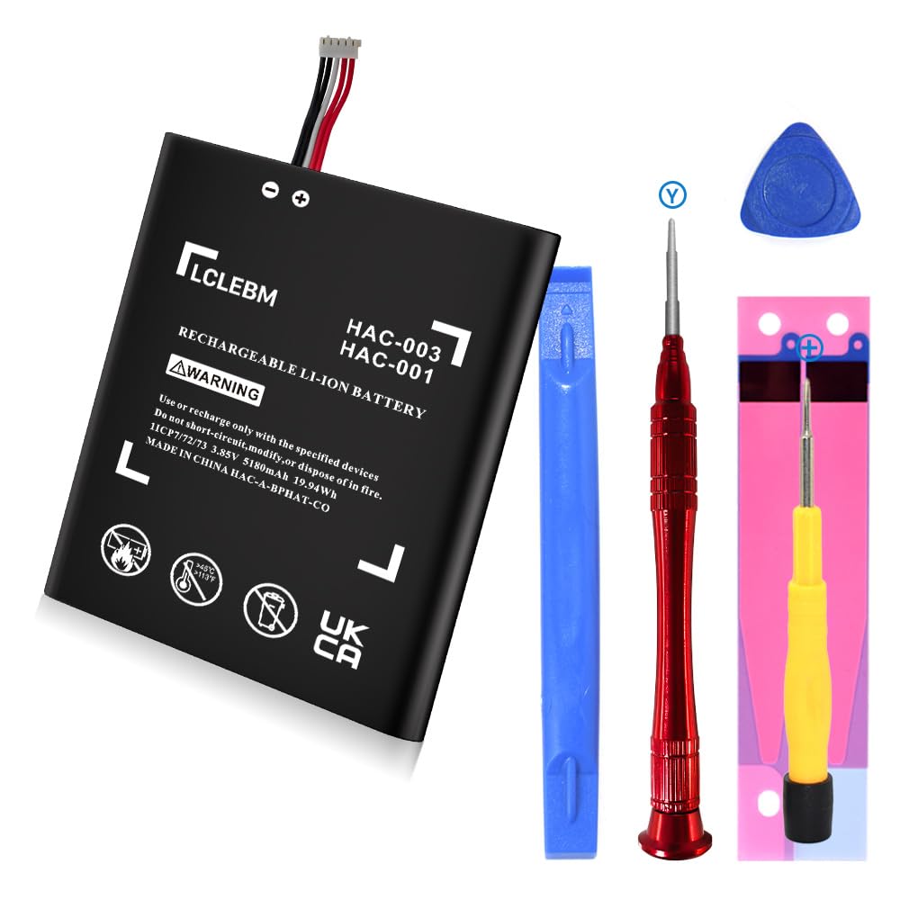 LCLEBM (5180mAh) Akku für HAC-003, 2024 Upgrade High Capacity 0 Zyklus Akku Ersatz für Nintendo Switch 2017 HAC-001/HAC-003 mit Reparatur-Kits