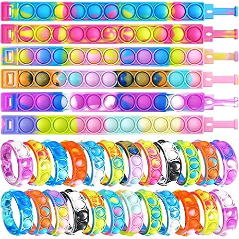 12 Pcs Random Pop Fidget Toy Fidget Bracelet, Wearable Push Poping Bubble Sensory Toys Stress Relief Finger Press Silicone Wristband for Kids and Adults ADHD ADD Autism Anxiety Cover