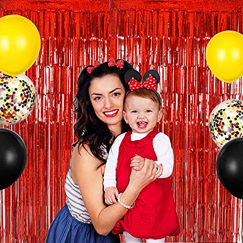 Image of TONIFUL 3Pcs Laser Red Door Streamers,Laser Red Photo Booth Backdrop Metallic Streamers Foil Fringe Curtains for Birthday,Christmas,New Year,Bachelorette,Grad Party Streamers Decor(9.9ft x 6.6ft)
