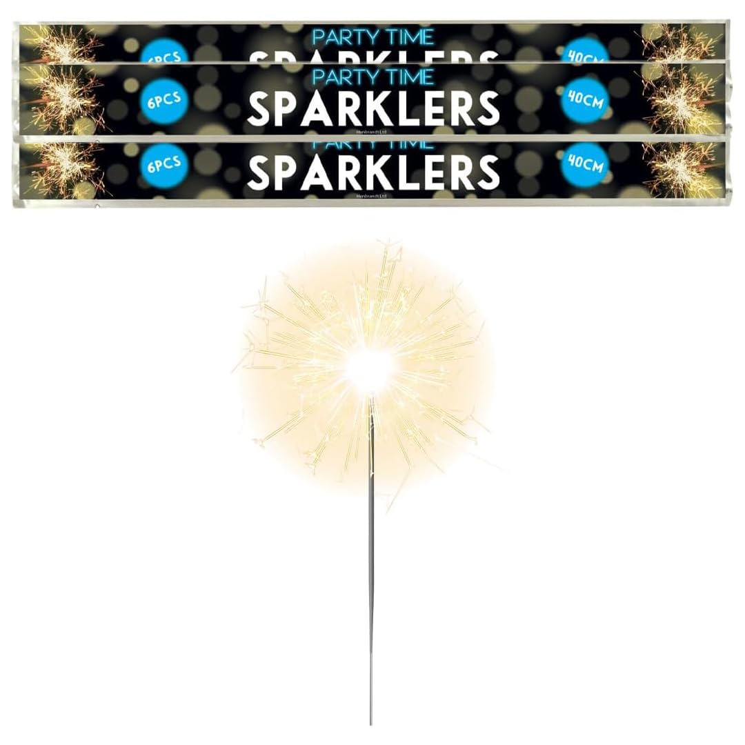 Hand-Held Sparklers 40cm - 3 Packs of 6 - Ideal for Bonfire Night, Halloween, Christmas, and New Year Celebrations - Total of 18 Sparklers