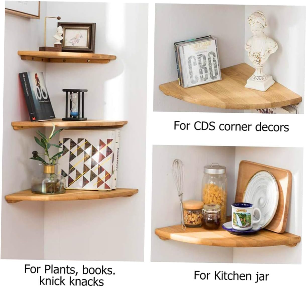 TOYANDONA Rubber Wood Floating Corner Shelf Wall-Mounted Bathroom Rack Decorative Storage for Shampoo Shower and Toilet Accessories Space-Saving Design for Spaces