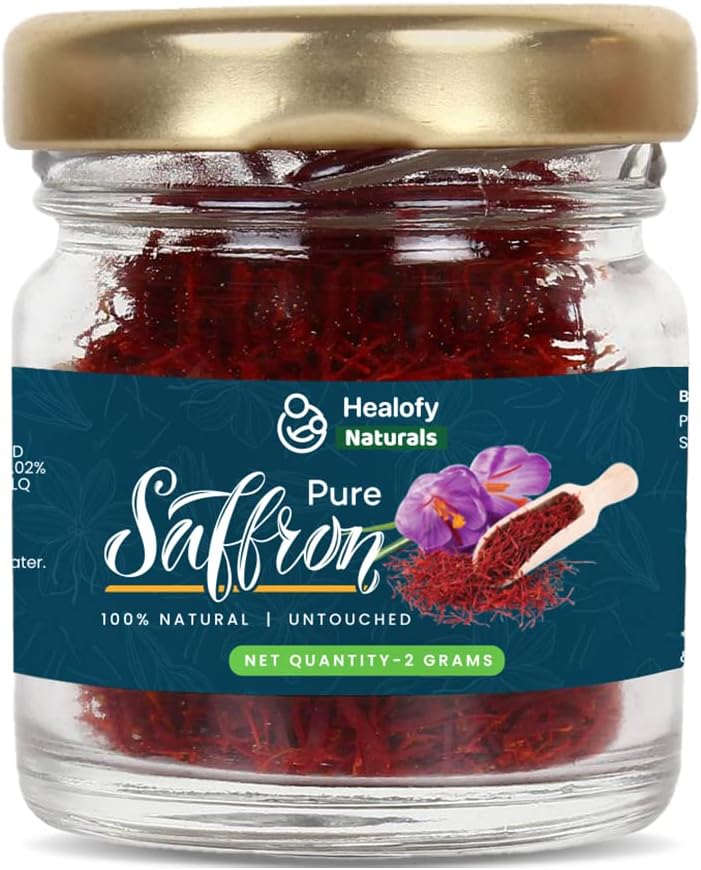 Healofy Naturals Pure, Kashmiri Saffron/Kesar, 2gm | Kesar Threads Untouched Grade A++ / Kumkuma Puvvu | For Pregnant Women, Skin, Face, Biryani, Cooking