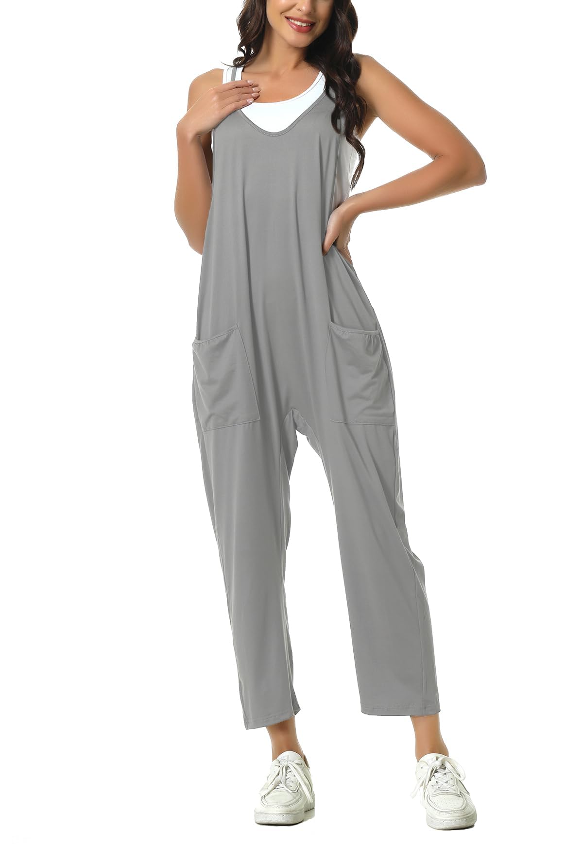 HAILTH Rompers for Women Casual Summer Jumpsuits Sleeveless Loose Spaghetti Strap Overalls Jumpers