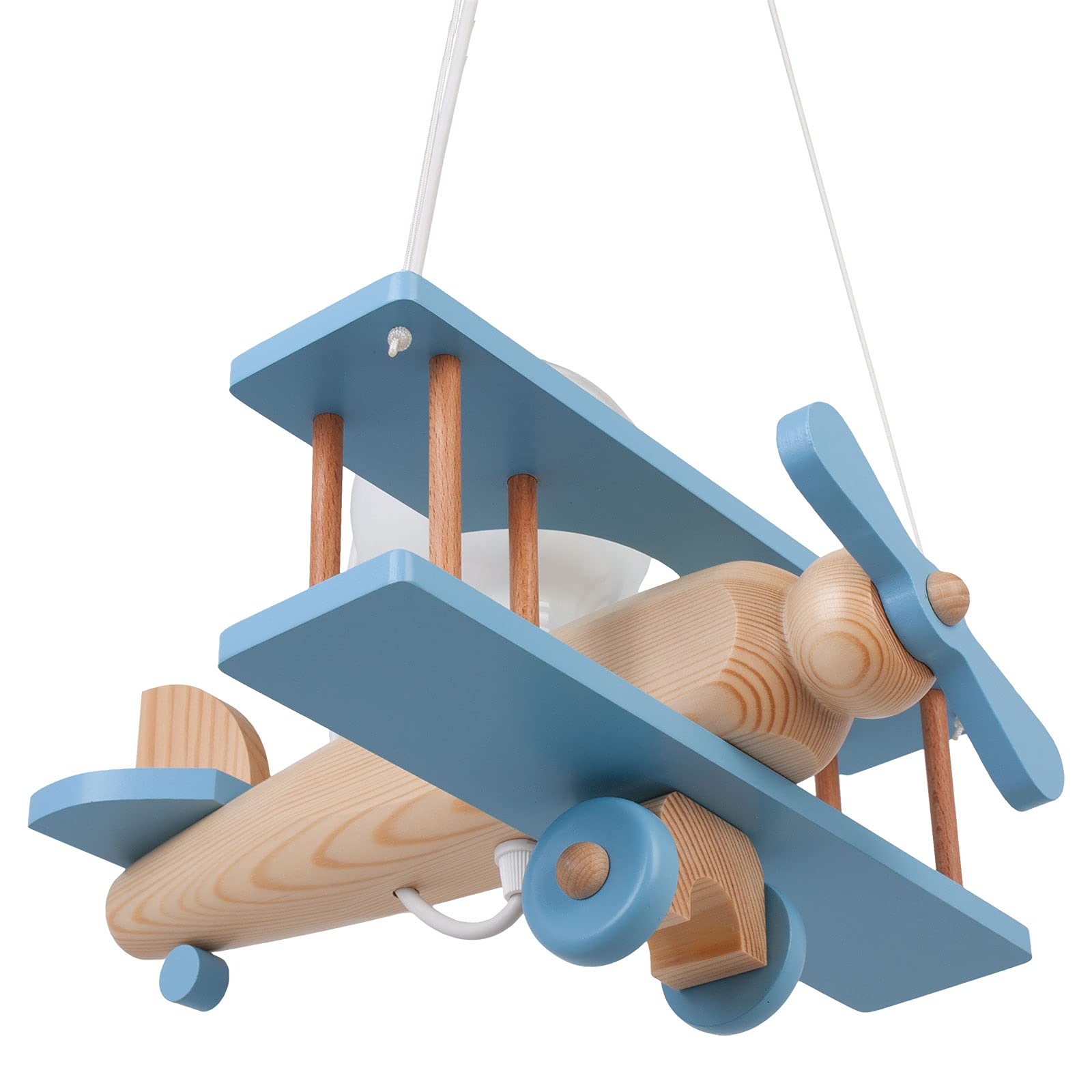 IPP Lampadario a Sospensione per Cameretta Bimbi, Lampada Aereo in Legno Colorato, 32x30 cm (Celeste - Legno)