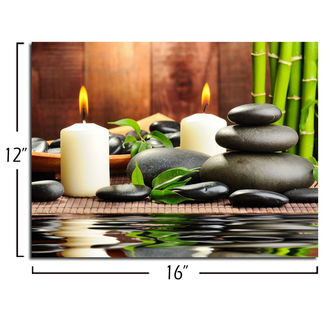 QTESPEII Zen Canvas Wall Art Paintings Decor Black Stone White Candle Green Bamboo Picture Posters for Spa Yoga Room Bathroom, Framed Modern Office Décor Home Walls Decoration, 12