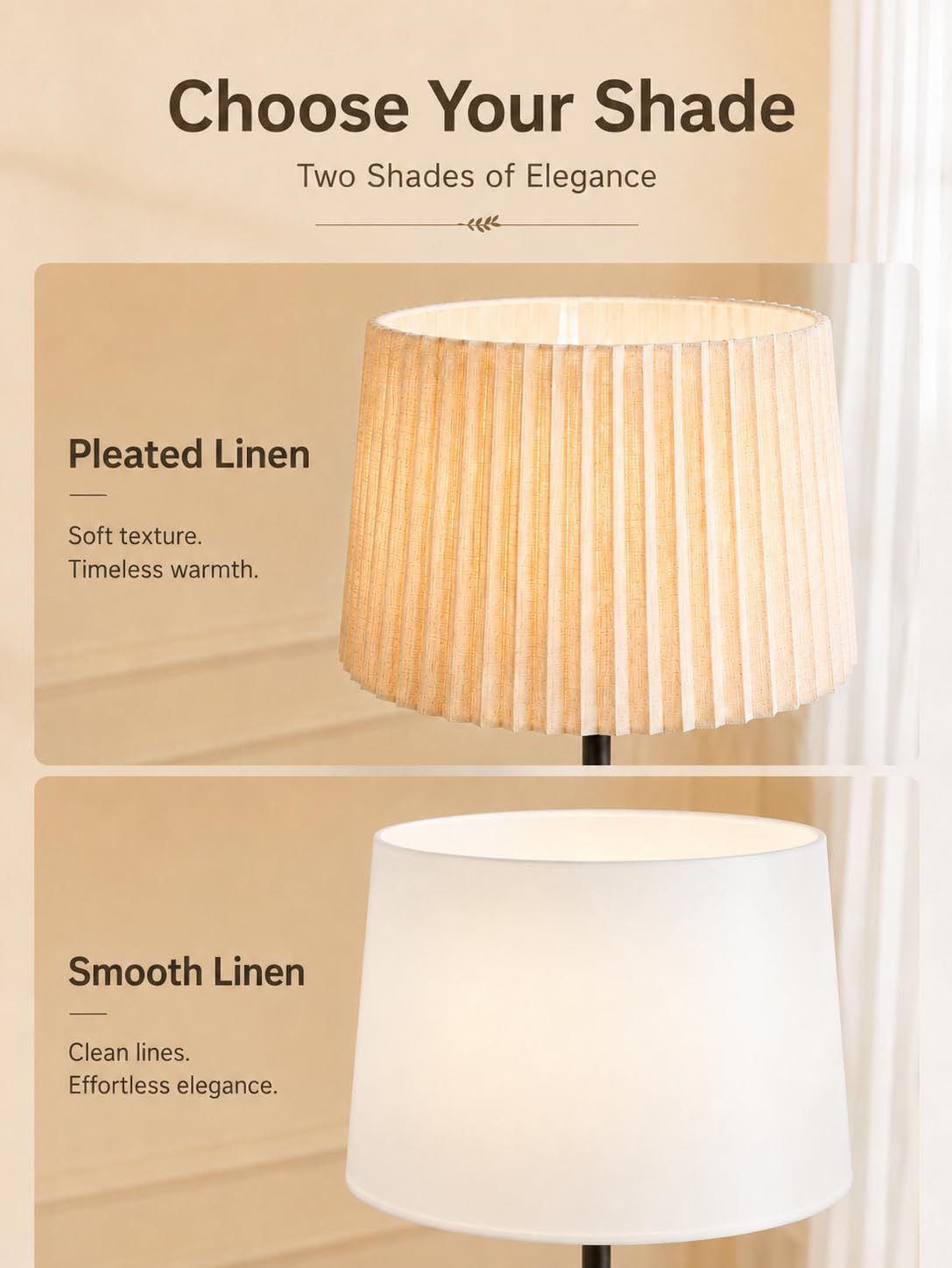 Stehlampe mit Holzablage & USB, Stoffschirm in Naturton, dimmbar mit 3 Lichtfarben (2700–5000K), blendfreies warmes Licht, moderne Stehleuchte für Wohnzimmer & Schlafzimmer, Schwarz