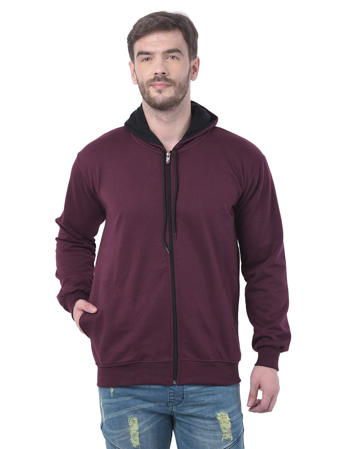 ben martin Cotton Blend Men's Cotton Polyester Regular Fit Hooded High Neck Sweat Shirt-(Maroon Medium)-picture-28