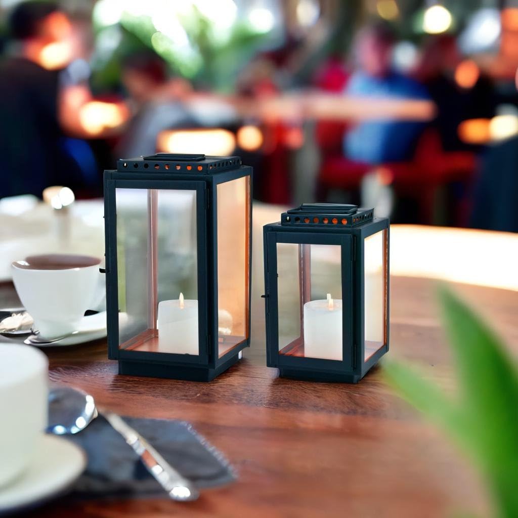 2er Set Laterne Jona aus Metall und Glas schwarz modern 34 cm Deko