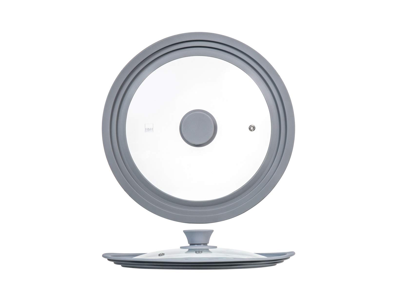 H&H Coperchio Multimisura in Vetro con Bordo in Silicone 20/22/24 cm, Universale per Pentole, Padelle e Tegami, con Foro Vapore