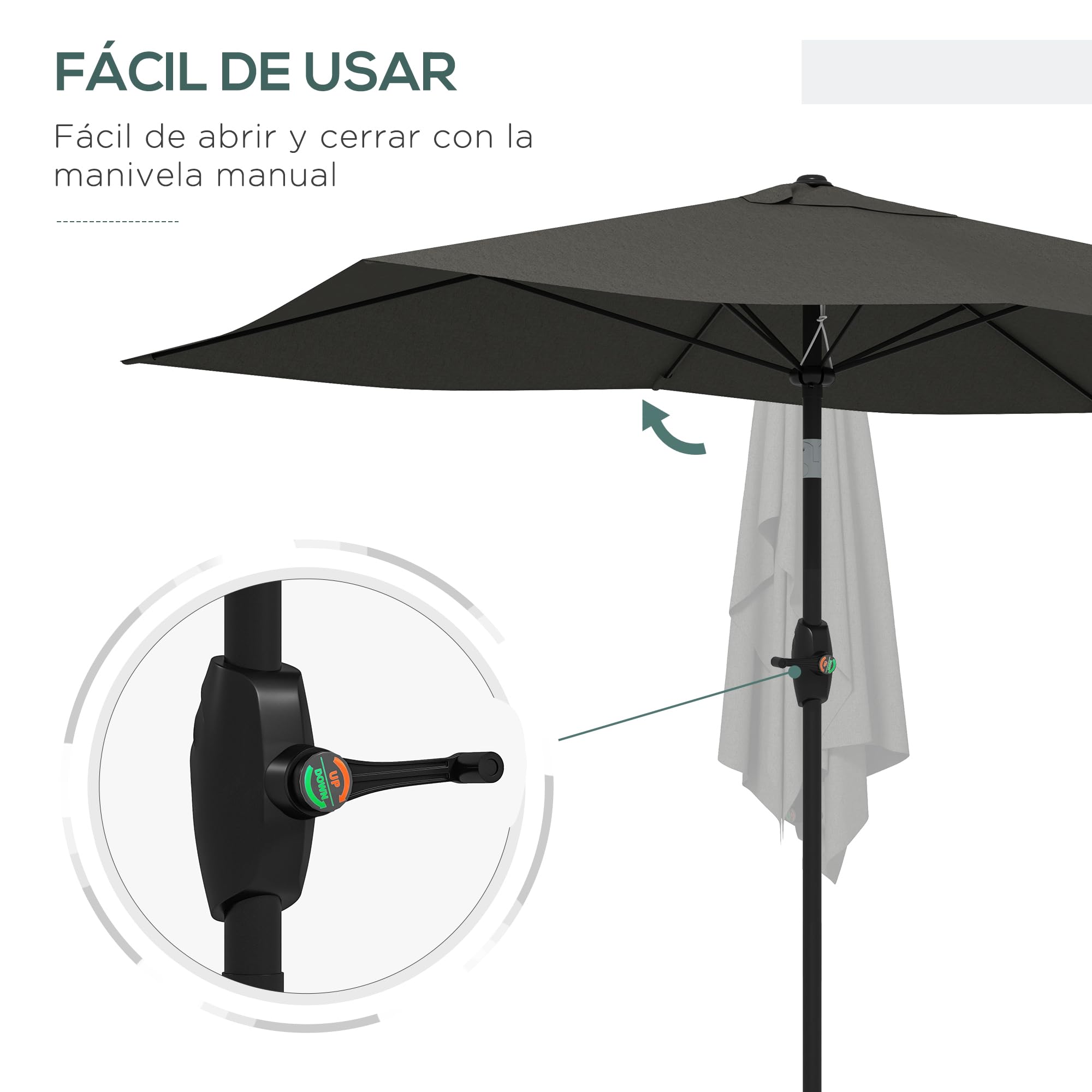 Outsunny Sombrilla Terraza Exterior 3x2 m M ástil Aluminio | Parasol de Terraza Exterior, Ángulo Ajustable, Protección UV 50+, Sombrilla para Jardín Patio