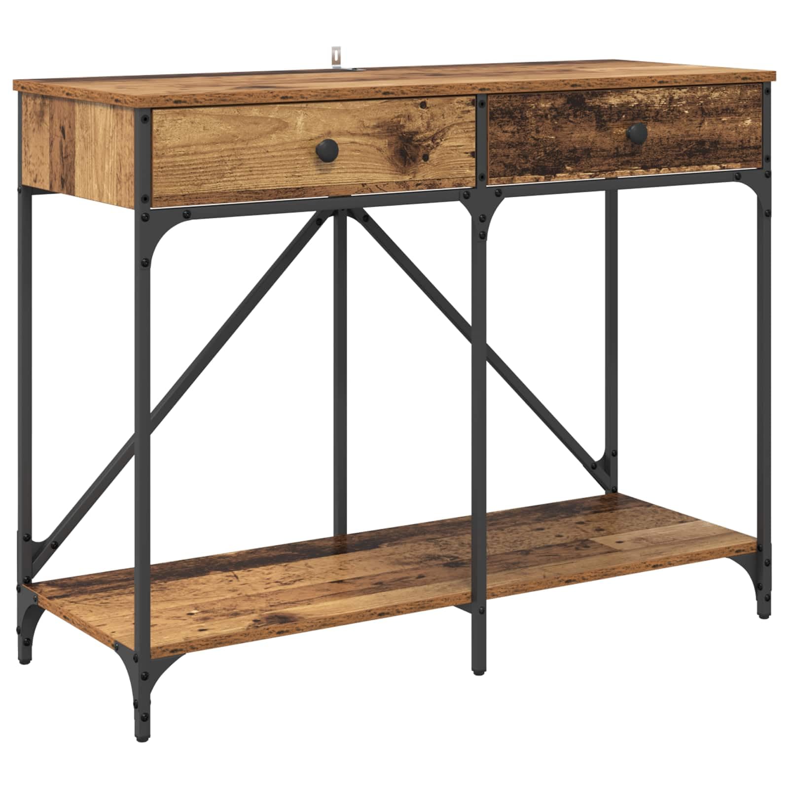Générique Inżynieria drewniana konsola stołowa 100 x 39 x 78,5 cm | Z szufladami, matowa metalowa rama, przestronne półki, do przedpokoju lub wejścia