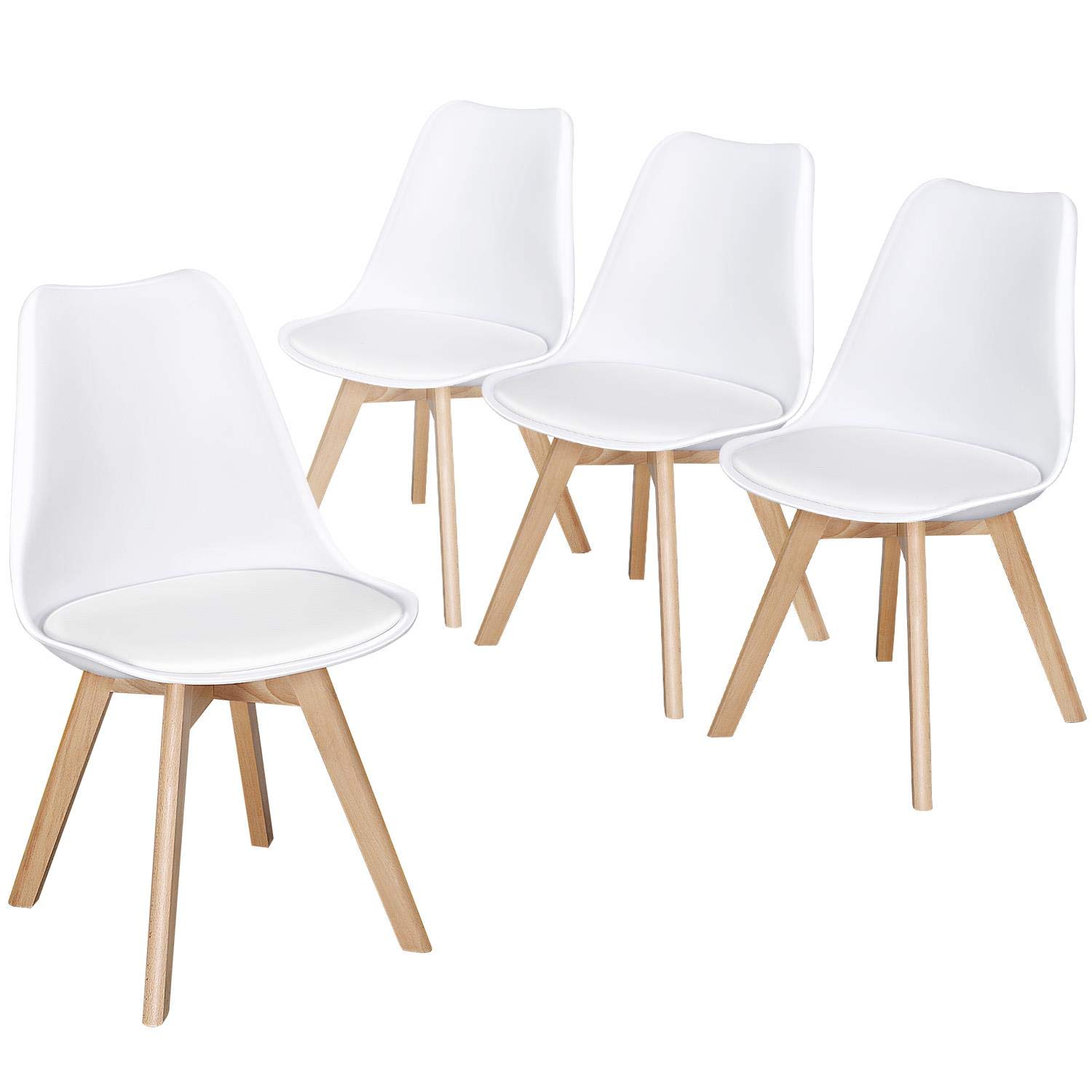 Yaheetech Dining Chairs Set of 4 Beech Wooden Legs Retro Lounge Side Chairs Upholstered Seat Cushioned Pad for Kitchen and Office