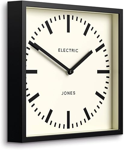 Miniatura 2 de JONES CLOCKS Reloj de pared Box Railway  Reloj de estación cuadrada  10 pulgadas  Negro  Aspecto de diseñador genial para cocina, sala de estar u