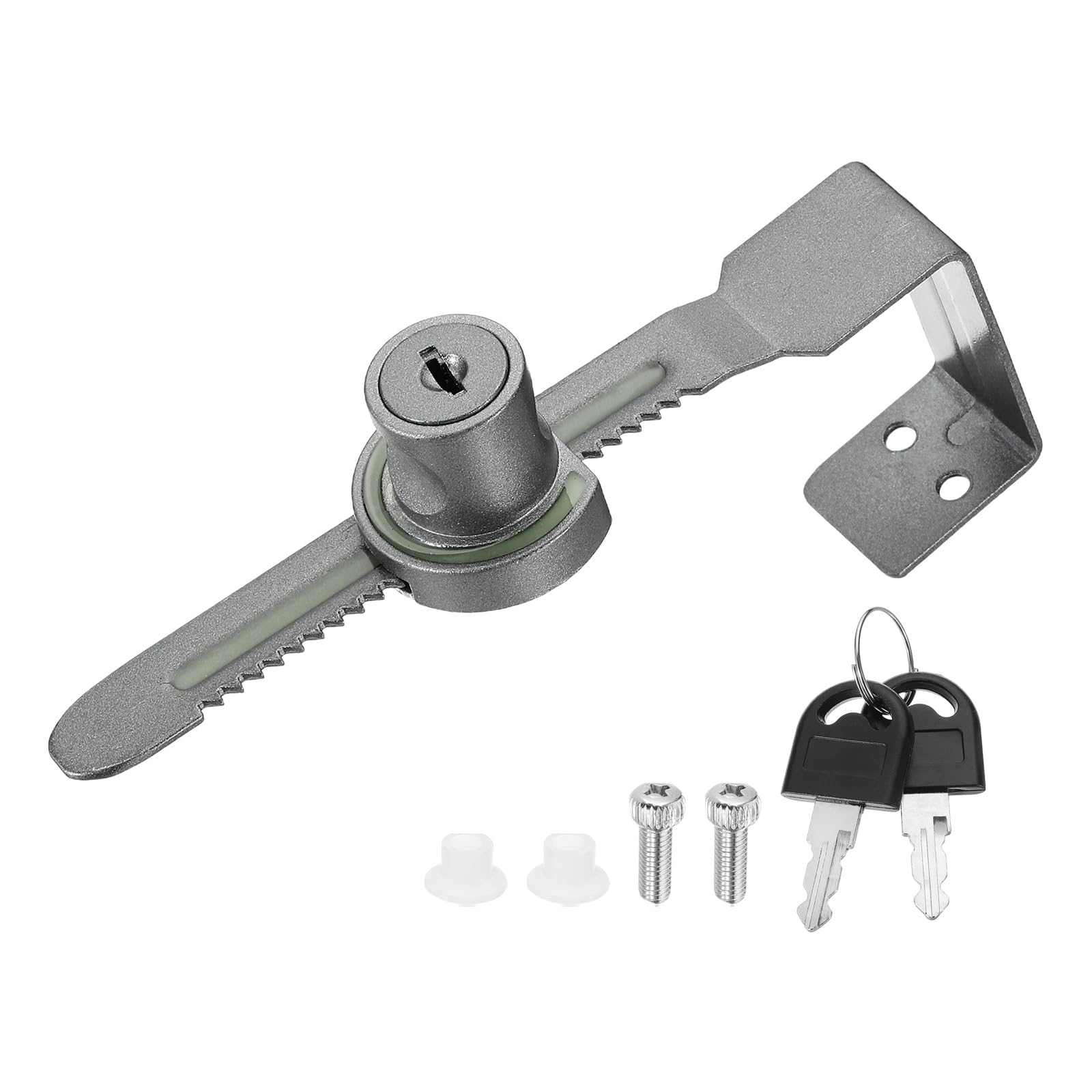 DEFANEX 1.7" Sliding Glass Door Ratchet Lock, Keyed Alike Luminous Secure Showcase Display Case Lock - No Drill, for 30-40mm/ 1.18-1.57 inch Cabinet Stores Glass Door, Grey