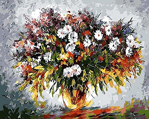 TianMai Version 3.0 HD Paint By Number Kits for Adults PBN Kit Paintworks Digital Diy Oil Painting Canvas Kits for Children Kids Beginner White Christmas Decorations Gifts - Flower (N1, No Frame)
