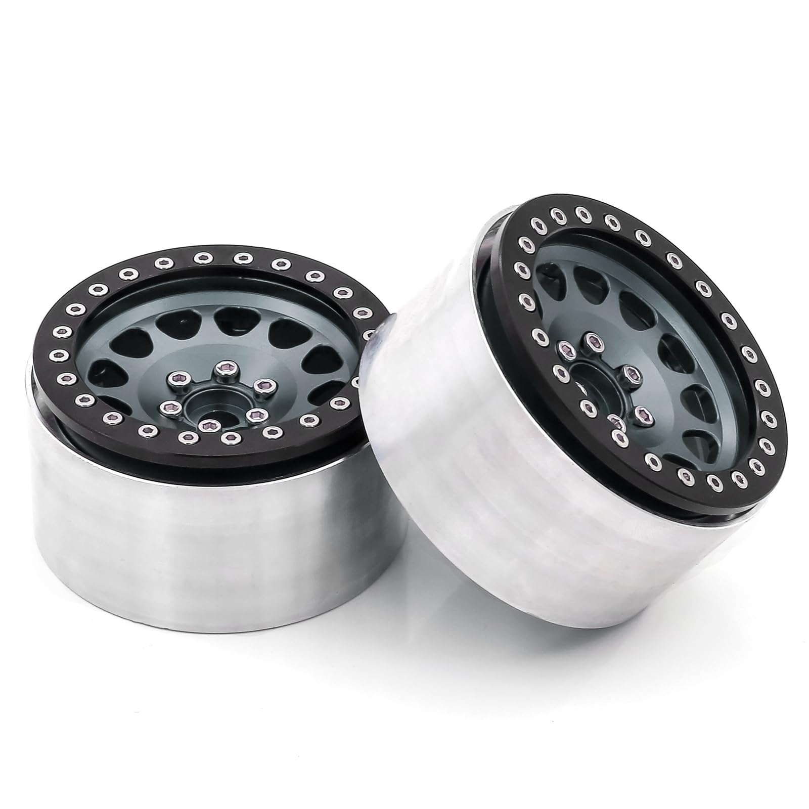 Hanzete Lot de 4 jantes en alliage d'aluminium Beadlock en titane pour voiture télécommandée Trax4 Trax6 Axial Scx10 Rr10 Wraith Yeti 1/8 1/10
