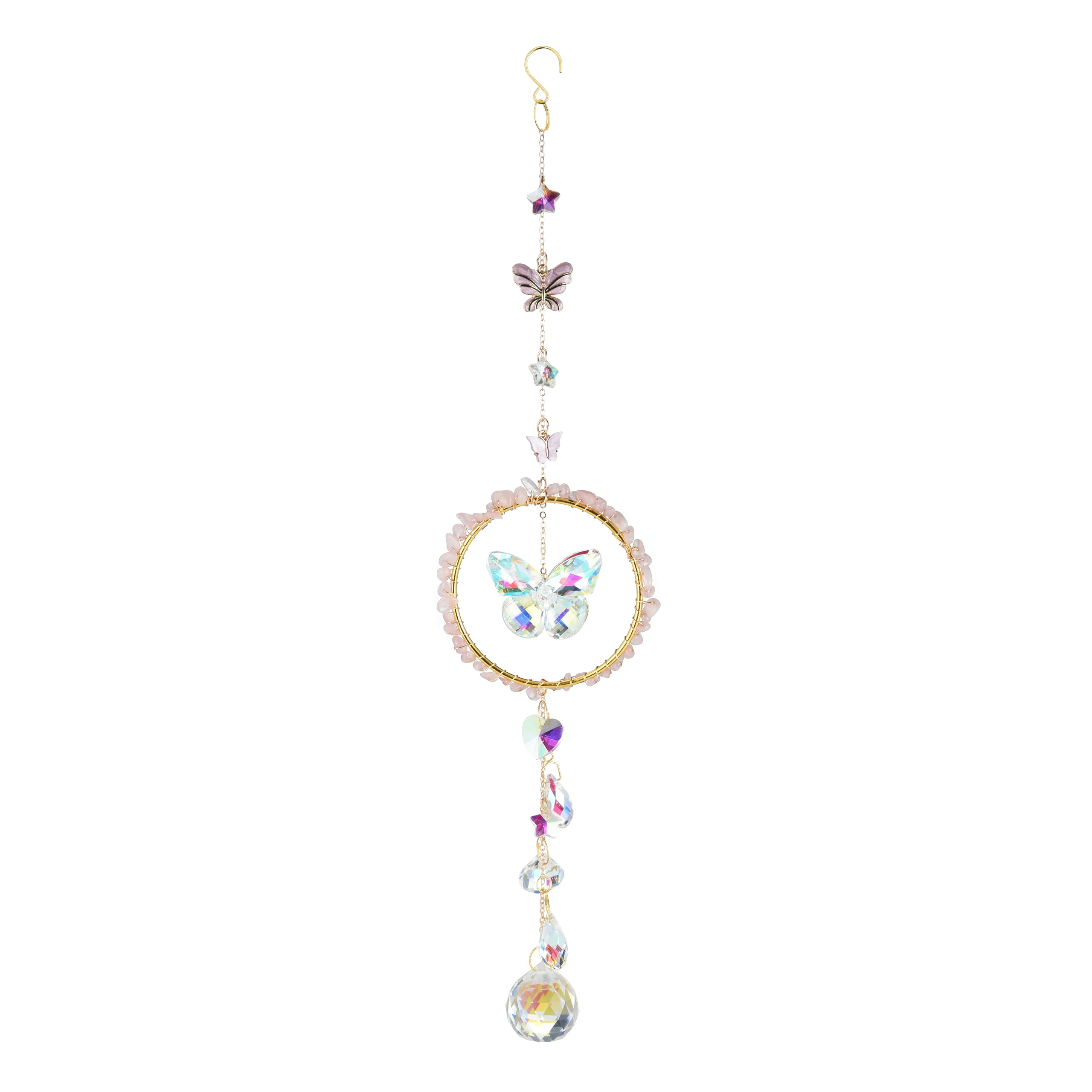 Pink Crystal Butterfly Sun Catcher, Elegant Home Decoration for Living Room, Bedroom, Dining, Kitchen, & Bath, Birthday Gift, Valentine's Day Gift