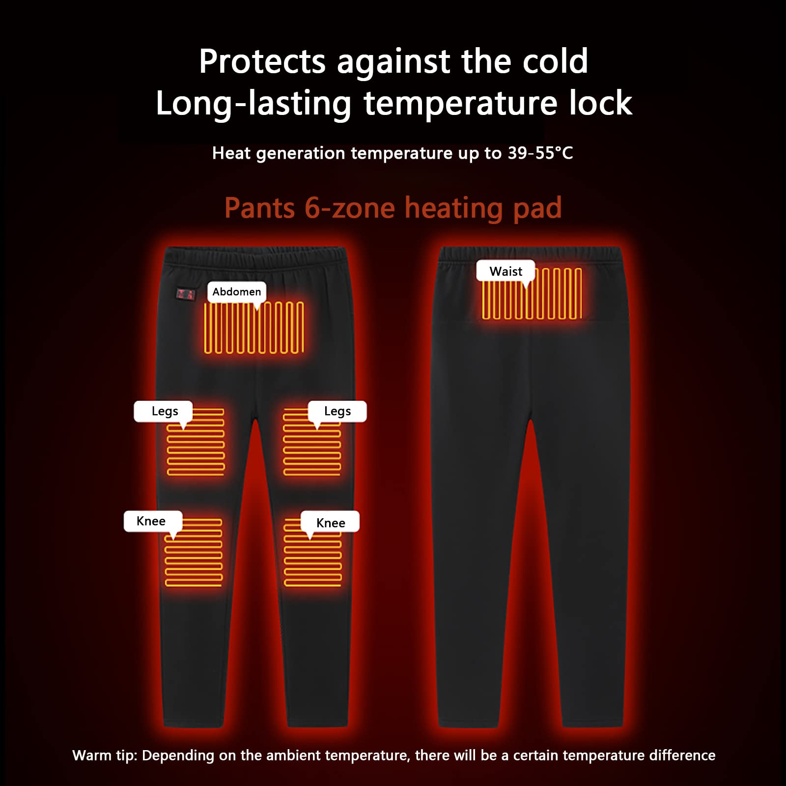 Conjunto de Ropa Interior Térmica Calefactables para Hombre y Mujer, Ropa Térmica Eléctrico (Top + Pantalones) con 3 Configuraciones de Calor,Black,L