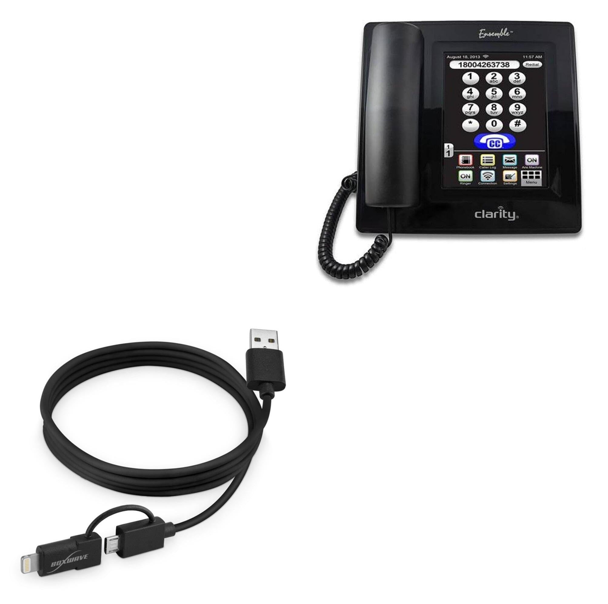 BoxWave Cable Compatible with Clarity Ensemble (7 in) - iDroid Pro Cable, 2 in 1 Micro USB to MFi Lightning Cable Adapter - 3 ft - Black