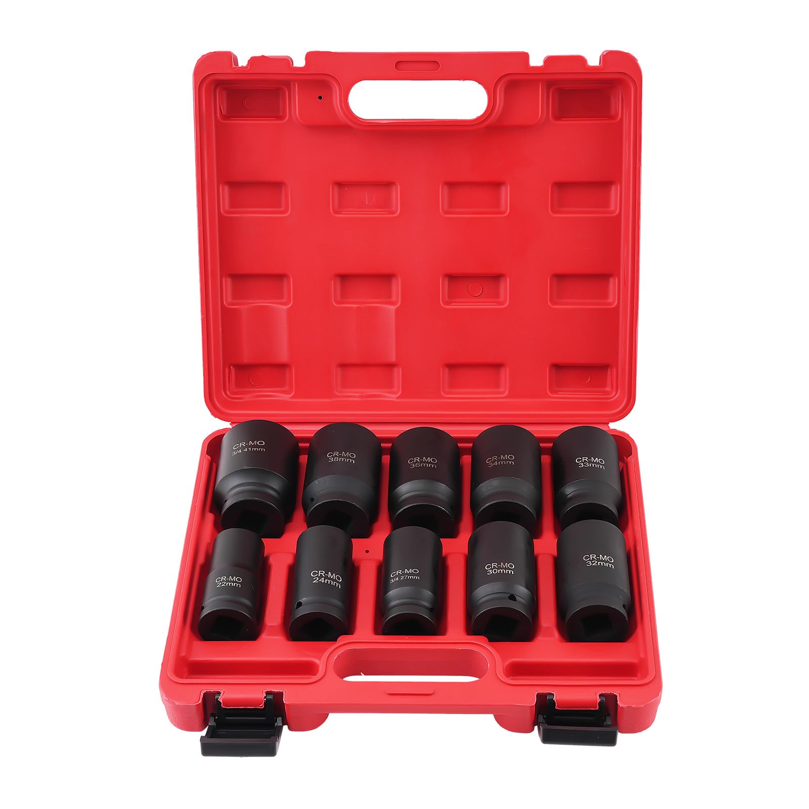 maXpeedingrods 10-częściowy zestaw wkrętaków głębokich 3/4" metrycznych 22-41 mm 6-kątne, sześciokątne, do nakrętek do kół do dużych obciążeń, nasadki do wkrętarki udarowej, zestawy kluczy nasadowych