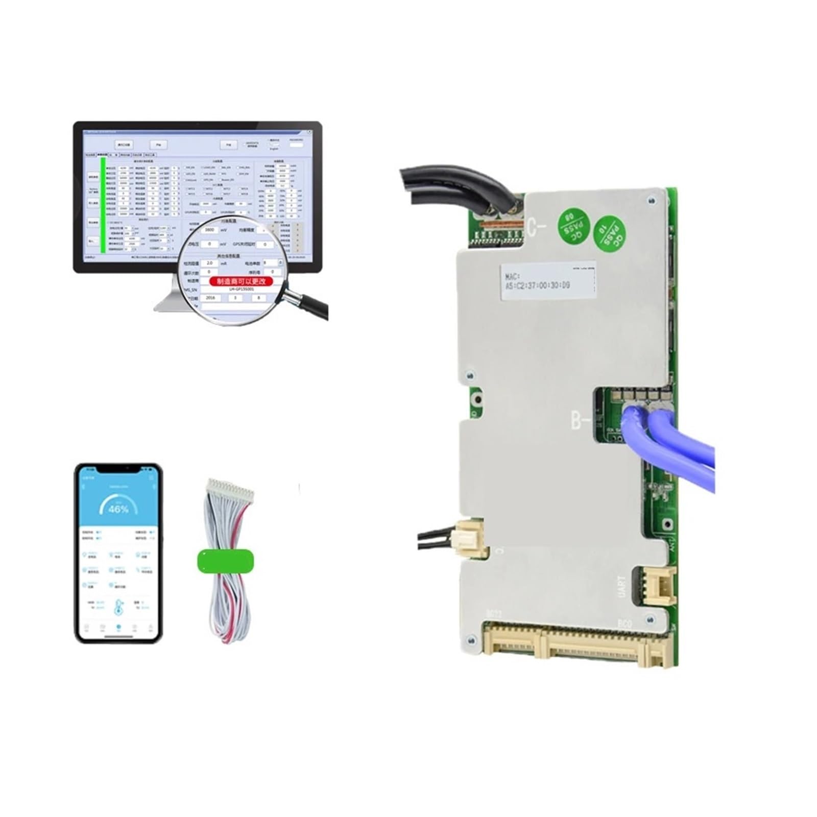 Piastra di protezione della batteria agli ioni di litio Bilanciatore BMS 6S 8S 10S 12S 14S 15S 16S 18S 20S 21S 22S BMS Lifepo4 100A 80A 50A 40A 24V 36V 48V 60V BT integrato con NTC(Li-ion 6-21S,80A UA