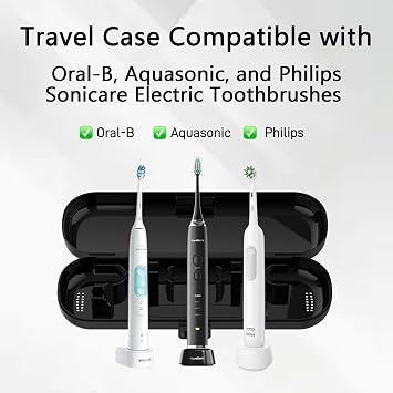 ハードシェル電動歯ブラシ トラベルケース ポータブル保護収納ボックス Aquasonic、Oral-B、フィリップスソニック電動歯ブラシに対応