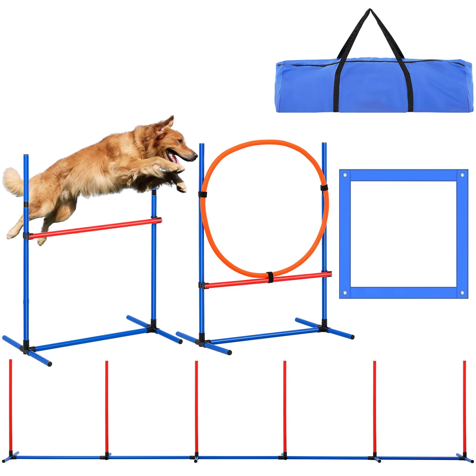 Agility-Trainingsgerät für Hunde, Set mit verstellbaren Hürden und Sprungring für Hinterhof, drinnen und draußen
