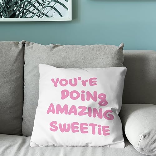 Miniatura 4 de Funda de almohada retro rosa Preppy You're Doing Great Sweetie de 18 x 18 pulgadas, funda de almohada decorativa con refranes positivos de color