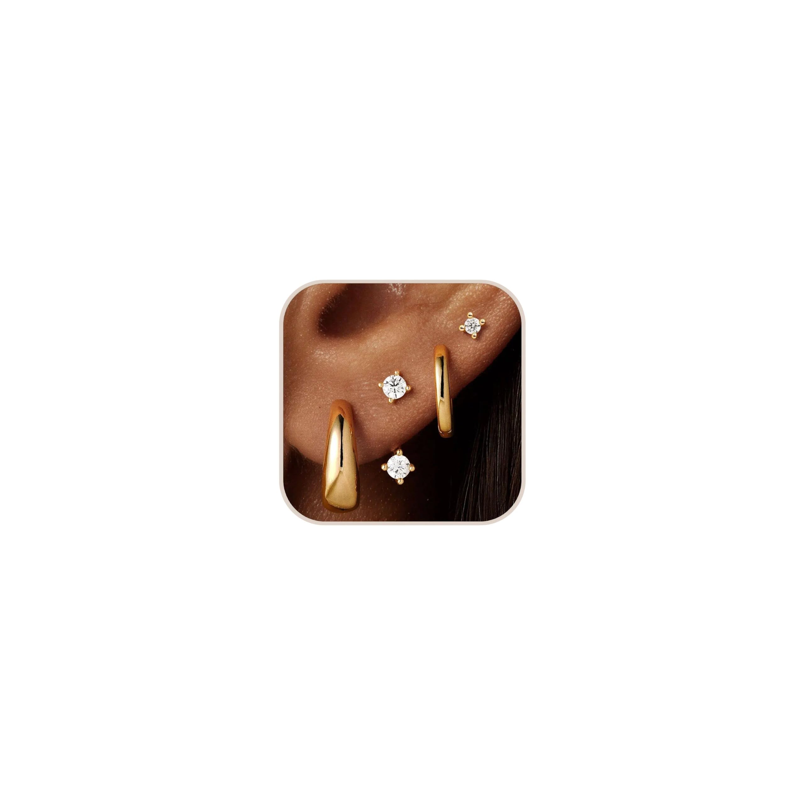 M MOOHAM Gold Huggie Earrings for Women, Hypoallergenic Earring