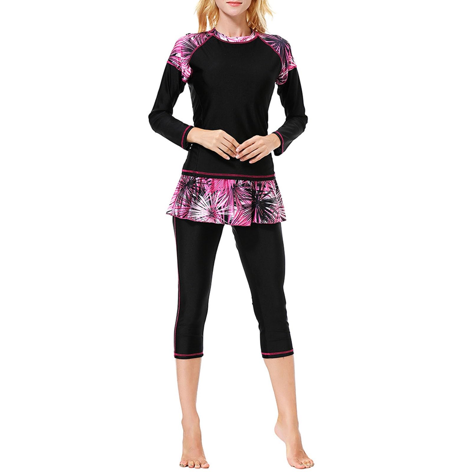 Générique Burkini Femme Maillot De Bain Musulman Pour Femme Modeste Maillot De Bain Islamique Arabe Costume De Natation Rash Guard Manches Longues Haut Chapeau 3 Pièces Maillots De Bain