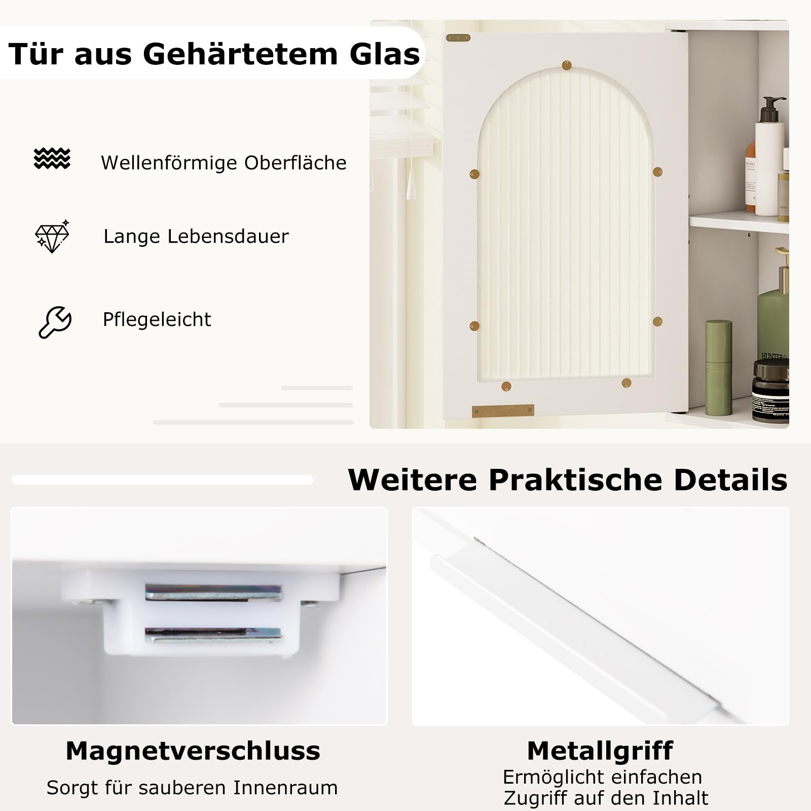 COSTWAY Szafka wisząca łazienkowa, szafka łazienkowa z drzwiami szklanymi i regulowaną półką, drewniana szafka ścienna, wisząca szafka łazienkowa, szafka do łazienki, kuchni, 35 x 20 x 52,5 cm, biała