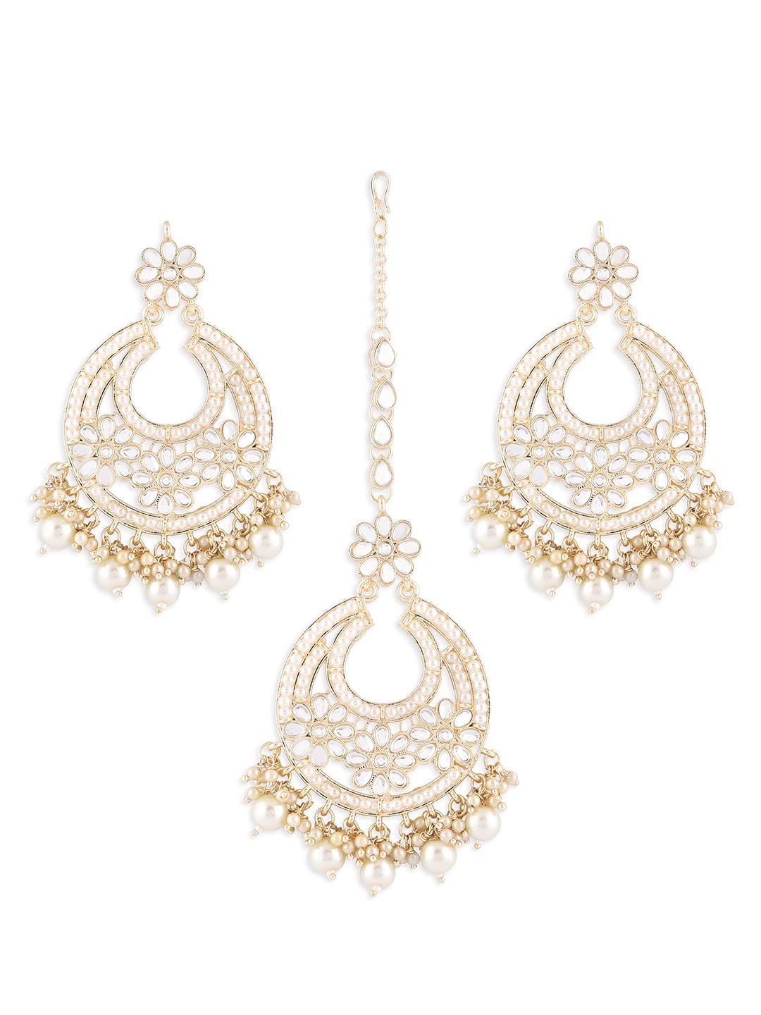ZAVERI PEARLS Gold Tone Kundan & Pearls Embellished Ethnic Earring & Maangtikka Set For Women-ZPFK14714 (B0BDGTSBNK) Amazon Price History, Amazon Price Tracker