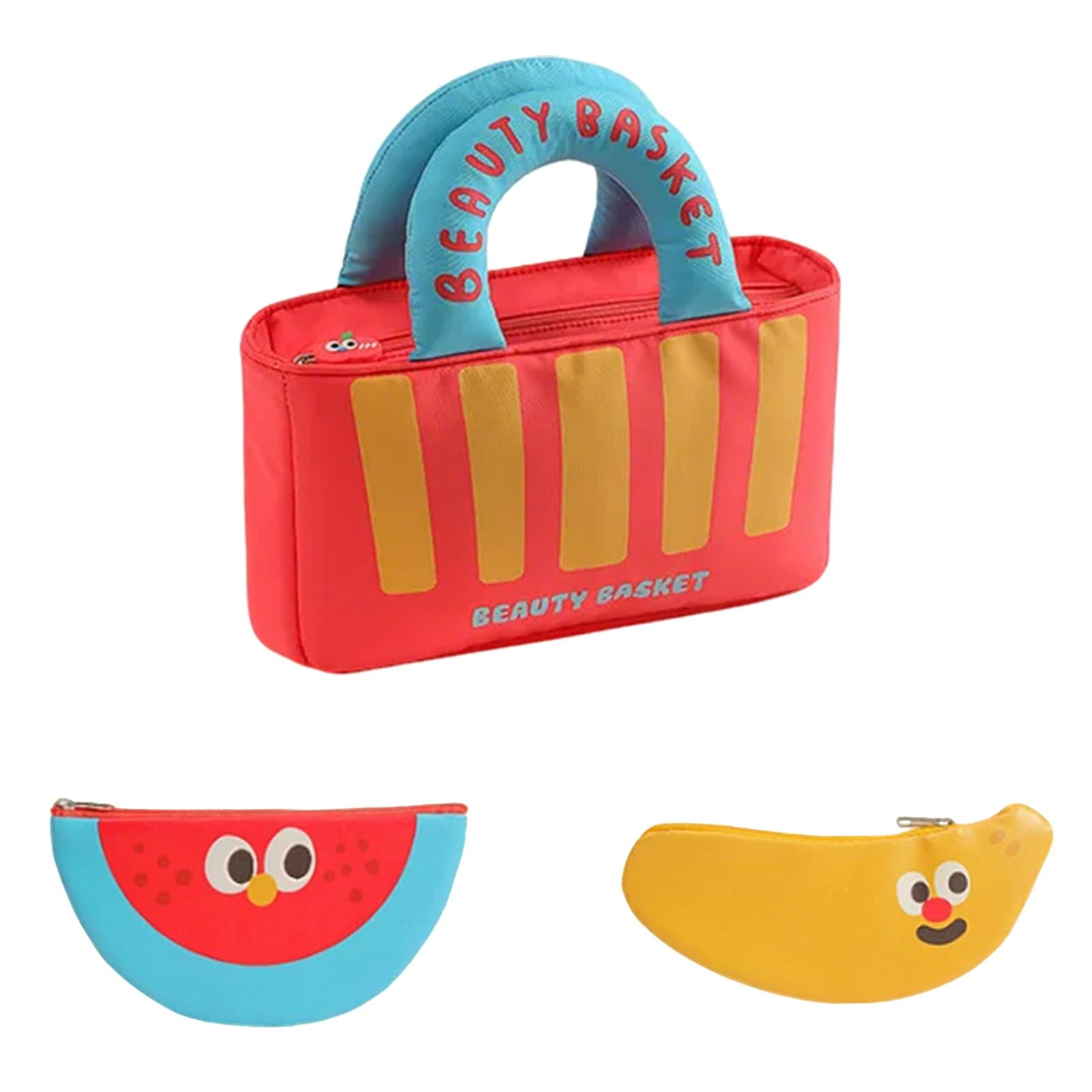 Make Up Tasche mit Leichtgängigem Reißverschluss, Kulturtasche für Reisen, im Retro-Marktkorb-Stil, mit Weichem Griff, für Hautpflege und Tägliche Utensilien