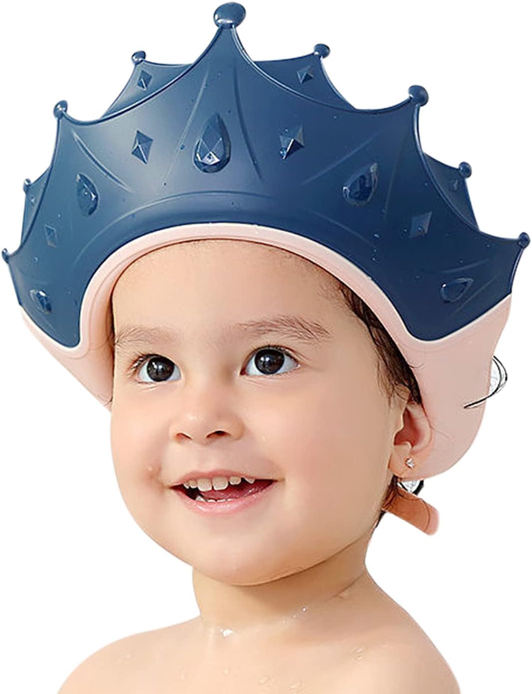 Baby Bath Shower Cap – Adjustable Silicone Bathing Cap for Baby Hair Wash, Ear & Eye Protection, Waterproof Shampoo Hat for Kids, Toddlers, 0-3+ Years (Navy Blue)-image-1
