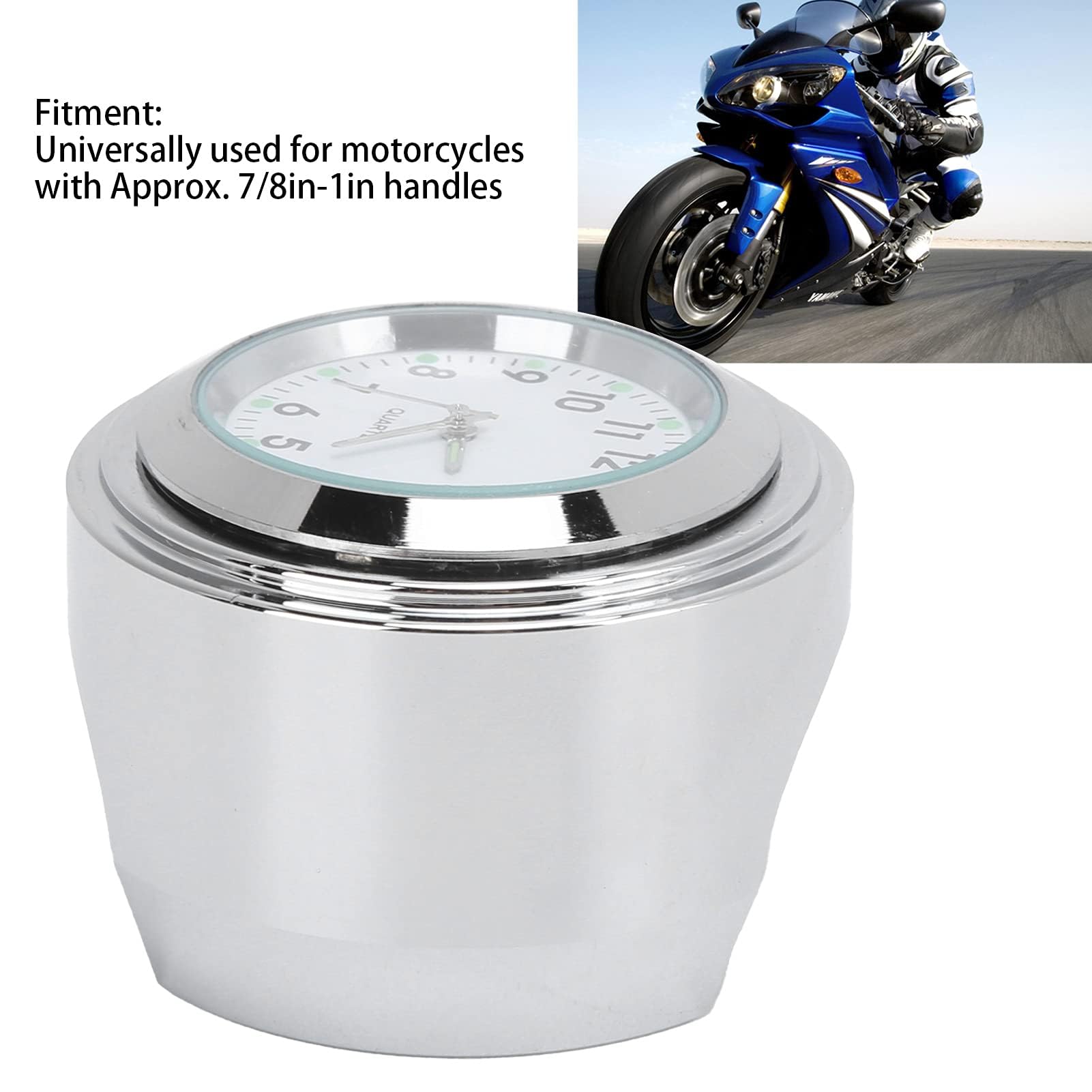 Zegar na Kierownicę Motocykla, Zegar do Montażu na Motocyklu Okrągły Zegarek Aluminiowy Wodoodporny świecący Uniwersalny do Kierownicy 7/8in-1in(biały)