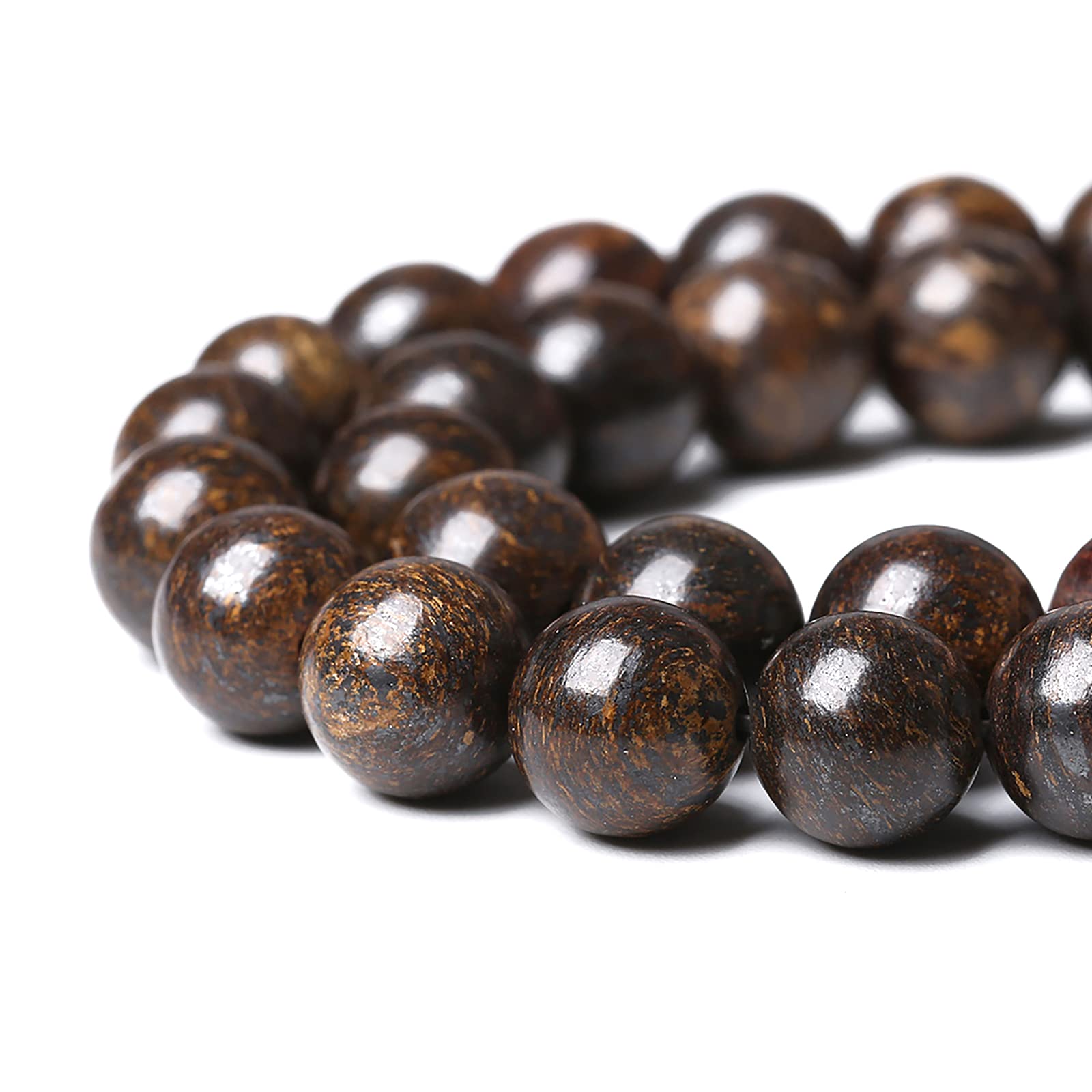 90 cuentas de piedra natural de 8 mm, cuentas redondas sueltas de bronce marrón para hacer joyas, pulseras, collares, 81 cm, 2 hebras