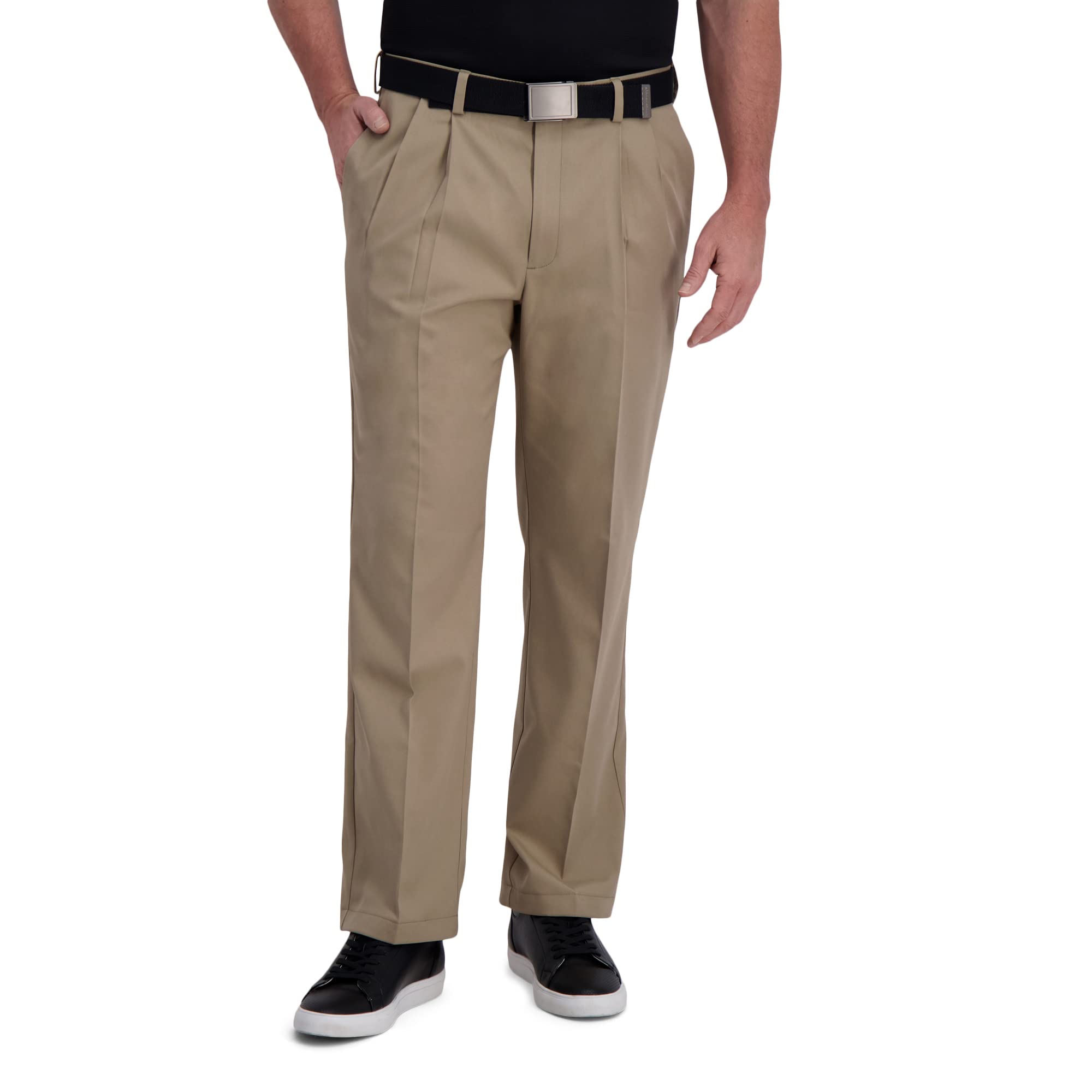 Haggar Herren Cool Right Performance Flex Classic Fit Pleat Front Pant-reg. und Big & Tall Lässige Hose, Khaki Heather, 36 W/34 L