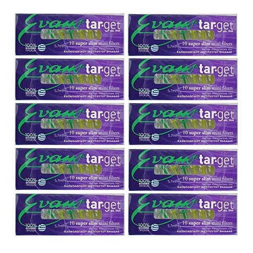 Tar-Get 10-Packs x Mini Filters SUPER SLIM for Slim Cigarettes & Roll Ups Disposable, Reusable for Smoking 10 x 10-Packs Total 100 Mini Filter