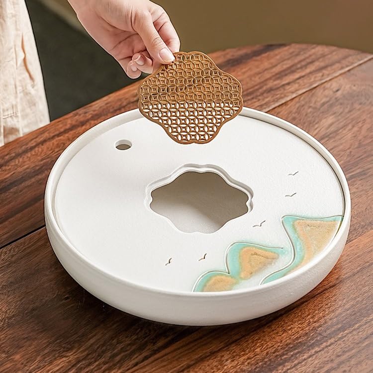 Zestaw do herbaty chińska okrągła taca na herbatę, salon domowa mała taca odpływowa, ceramiczna butelka do przechowywania wody prosty suchy stół herbata herbata morska taca na herbatę chiński zestaw
