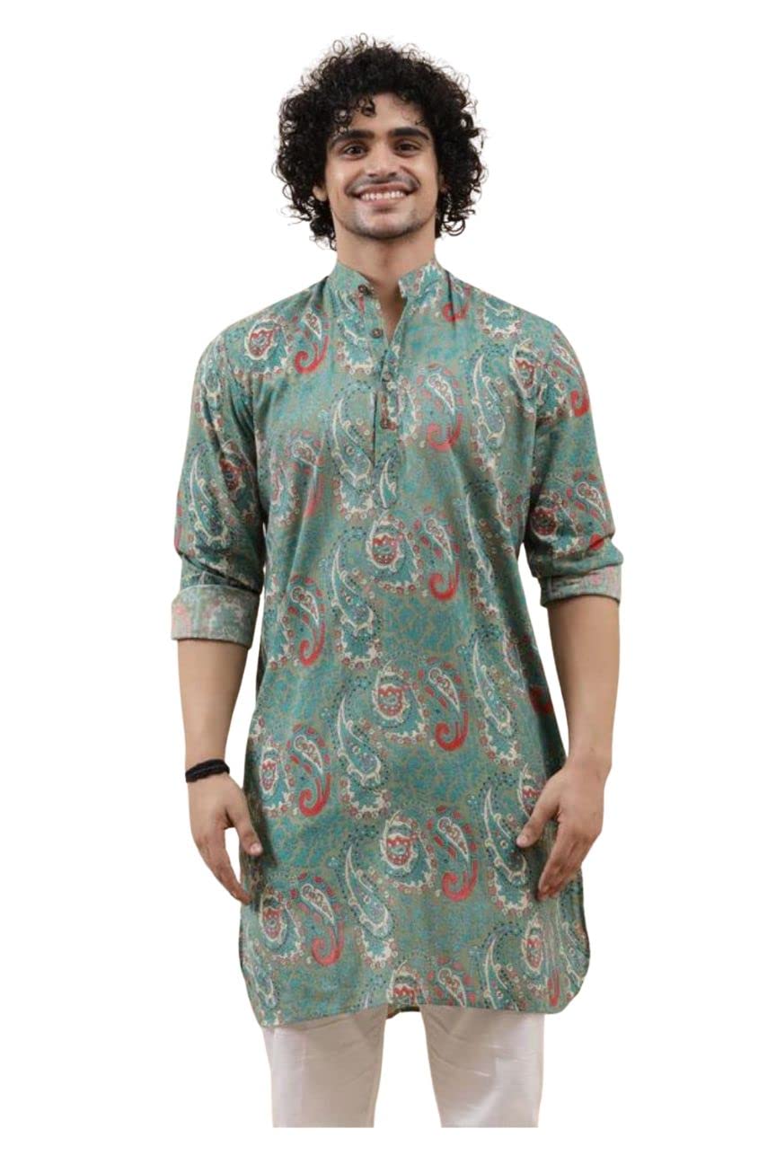 leriya fashion Men's Kurta | Rayon Printed Kurta for Men | Chinese Collar Long Sleeves | Straight Knee Length Kurtas | for Festival | Function | Occasion Wear Fancy Kurta for Boys-picture-20